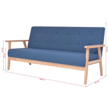 vidaXL Σετ Σαλονιού 3 τεμ. Μπλε Υφασμάτινο 64,5x67x73,5cm  Διθέσιος Τριθέσιος
