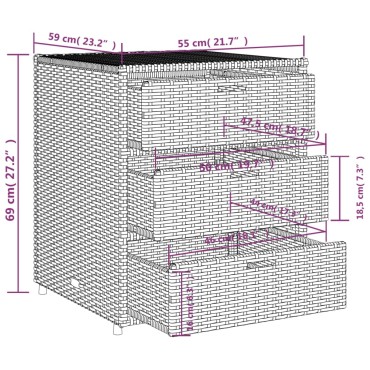 vidaXL Ντουλάπι Αποθήκευσης Κήπου Μαύρο 55x59x69cm Συνθετικό Ρατάν
