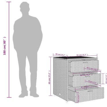 vidaXL Ντουλάπι Αποθήκευσης Κήπου Γκρι 55x59x69cm Συνθετικό Ρατάν