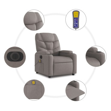 vidaXL Πολυθρόνα Μασάζ Ηλεκτρική Ανακλινόμενη Taupe Υφασμάτινη 1 τεμ.