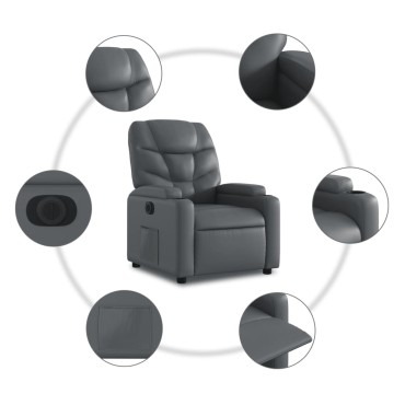 vidaXL Πολυθρόνα Ηλεκτρική Ανακλινόμενη Γκρι από Συνθετικό Δέρμα 1 τεμ.