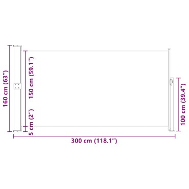 vidaXL Σκίαστρο Βεράντας Πλαϊνό Συρόμενο Κρεμ 160 x 300 εκ.