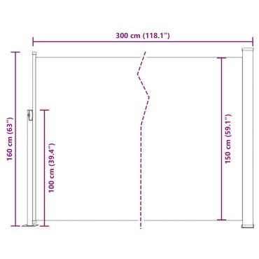 vidaXL Σκίαστρο Βεράντας Πλαϊνό Συρόμενο Κρεμ 160 x 300 εκ.