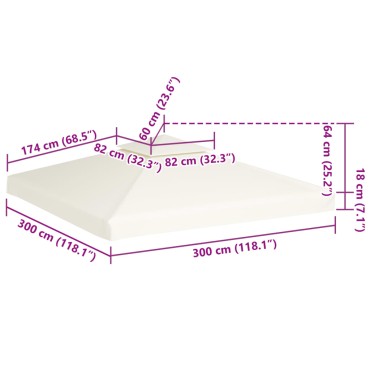 vidaXL Κάλυμμα Ανταλλακτικό για Κιόσκι 310 γρ./μ² Λευκό Κρεμ 3 x 3 μ.