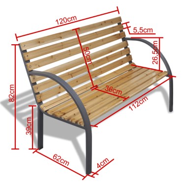 vidaXL Παγκάκι Κήπου από Ξύλο / Σίδερο 120x62x76cm 1 τεμ.