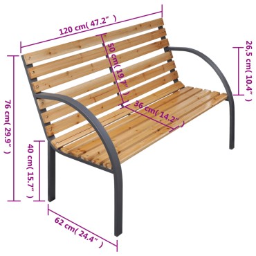 vidaXL Παγκάκι Κήπου από Ξύλο / Σίδερο 120x62x76cm 1 τεμ.