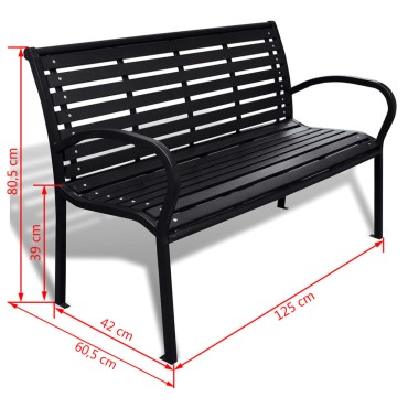 vidaXL Παγκάκι Κήπου Μαύρο από Ατσάλι / WPC 125x60,5x80,5cm 1 τεμ.