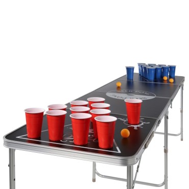 HI Τραπέζι Beer Pong Πτυσσόμενο Μαύρο με Ρυθμιζόμενο Ύψος