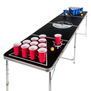 HI Τραπέζι Beer Pong Πτυσσόμενο Μαύρο με Ρυθμιζόμενο Ύψος