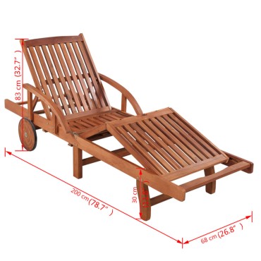vidaXL Ξαπλώστρα από Μασίφ Ξύλο Ακακίας 200x68x(30-83)cm 1 τεμ.