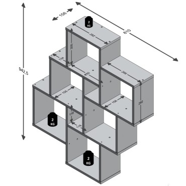 FMD Ραφιέρα Τοίχου με 8 Τμήματα Λευκή 81,2x15,7x94,3cm 1 τεμ.