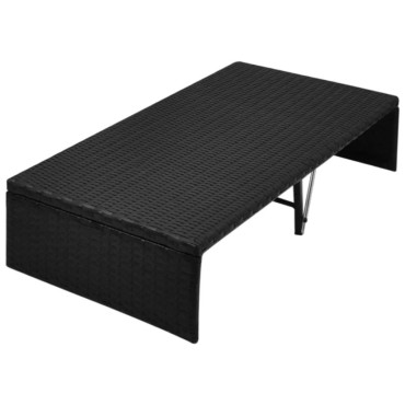 vidaXL Ξαπλώστρα - Κρεβάτι Μαύρο 190x130cm Συνθετ. Ρατάν με Σκίαστρο