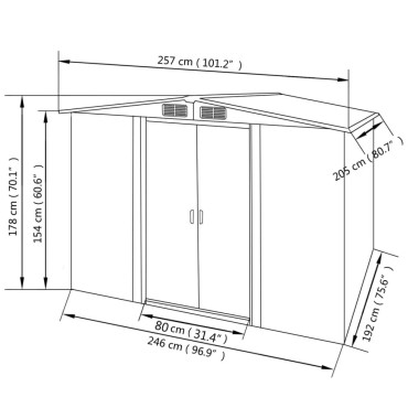 vidaXL Αποθήκη Κήπου Πράσινη 257 x 205 x 178 εκ. Μεταλλική