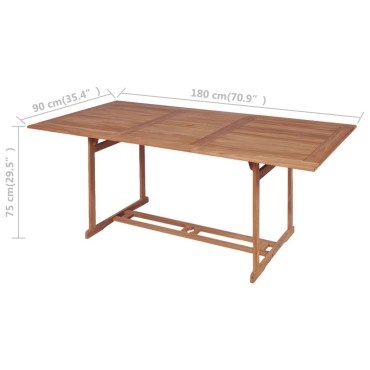 vidaXL Τραπέζι Κήπου 180x90x75cm από Μασίφ Ξύλο Teak 1 τεμ.