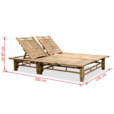 vidaXL Ξαπλώστρα 2 ατόμων από Μπαμπού 200x130x(24-87)cm 1 τεμ.