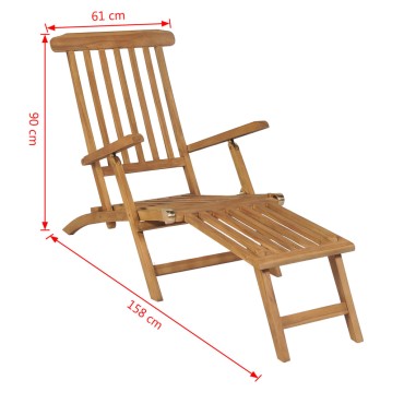 vidaXL Ξαπλώστρα με Υποπόδιο από Μασίφ Ξύλο Teak