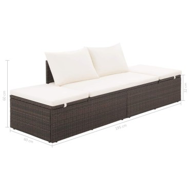 vidaXL Ξαπλώστρα - Κρεβάτι Κήπου Καφέ 195x60cm Συνθετικό Ρατάν