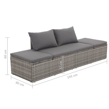 vidaXL Ξαπλώστρα - Κρεβάτι Κήπου Γκρι 195x60cm Συνθετικό Ρατάν - Μονό