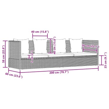 vidaXL Ξαπλώστρα - Κρεβάτι Κήπου Γκρι 200x60cm Συνθετικό Ρατάν 1 τεμ.