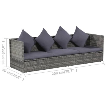 vidaXL Ξαπλώστρα - Κρεβάτι Κήπου Γκρι 200x60cm Συνθετικό Ρατάν 1 τεμ.