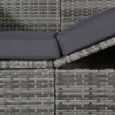 vidaXL Ξαπλώστρα - Κρεβάτι Γκρι 205x62cm Συνθετ. Ρατάν με Σκίαστρο 1 τεμ.