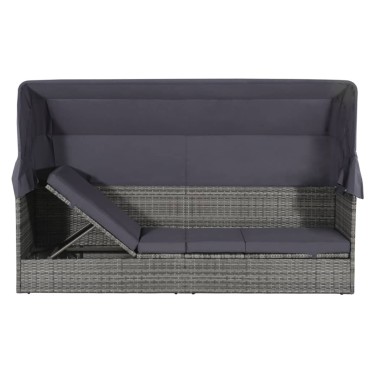 vidaXL Ξαπλώστρα - Κρεβάτι Γκρι 205x62cm Συνθετ. Ρατάν με Σκίαστρο 1 τεμ.