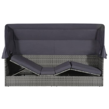 vidaXL Ξαπλώστρα - Κρεβάτι Γκρι 205x62cm Συνθετ. Ρατάν με Σκίαστρο 1 τεμ.