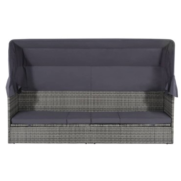 vidaXL Ξαπλώστρα - Κρεβάτι Γκρι 205x62cm Συνθετ. Ρατάν με Σκίαστρο 1 τεμ.