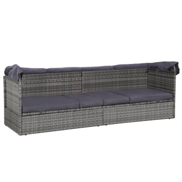 vidaXL Ξαπλώστρα - Κρεβάτι Γκρι 205x62cm Συνθετ. Ρατάν με Σκίαστρο 1 τεμ.