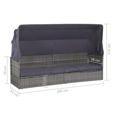 vidaXL Ξαπλώστρα - Κρεβάτι Γκρι 205x62cm Συνθετ. Ρατάν με Σκίαστρο 1 τεμ.