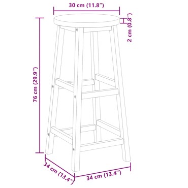 vidaXL Σκαμπό Μπαρ 2 τεμ. από Μασίφ Ξύλο Ακακίας 34x34x76cm