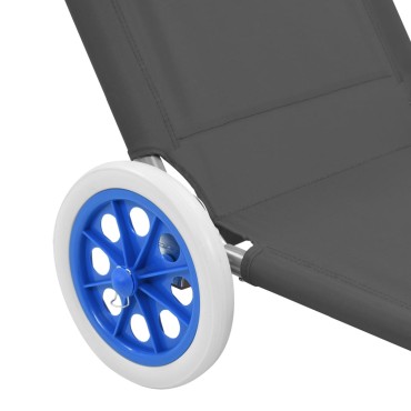 vidaXL Ξαπλώστρα Πτυσσόμενη Χρώμα Γκρι Αλουμινίου με Σκίαστρο + Ρόδες 1 τεμ.