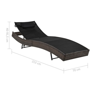 vidaXL Ξαπλώστρα Καφέ από Συνθετικό Ρατάν με Μαξιλάρι 213x70x(40-91,5)cm 1 τεμ.