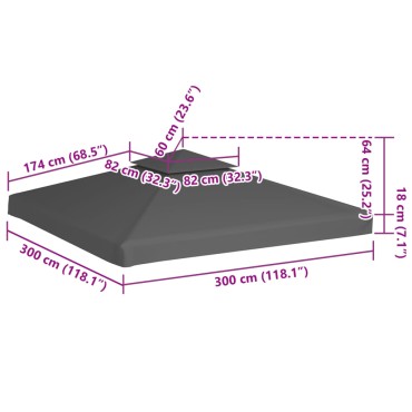 vidaXL Κάλυμμα για Κιόσκι 2 Επιπέδων Χρώμα Taupe 3 x 3 μ. 310 γρ./μ²