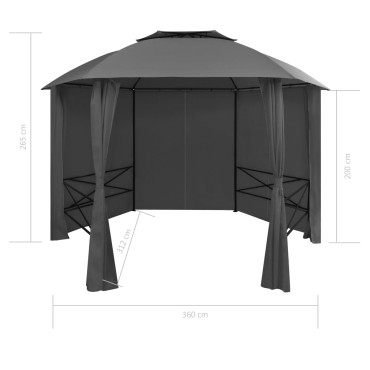vidaXL Κιόσκι Κήπου με Κουρτίνες Εξαγωνικό 360 x 265 εκ.