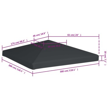 vidaXL Κάλυμμα για Κιόσκι Γκρι 3 x 3 μ. 310 γρ./μ²