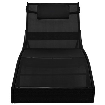 vidaXL Ξαπλώστρες 2 τεμ. Μαύρες Συνθετικό Ρατάν/Textilene με Τραπέζι 40x40x40cm