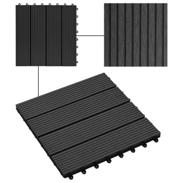 vidaXL Πλακάκια Deck 11 τεμ. Μαύρα 30 x 30 εκ. 1 μ² από WPC