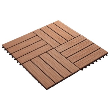vidaXL Πλακάκια Deck 11 τεμ. Ανάγλυφα Ανοιχτό Καφέ 30x30 εκ. 1 μ² WPC