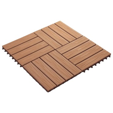 vidaXL Πλακάκια Deck 11 τεμ. Ανάγλυφα Χρώμα Teak 30x30 εκ. 1 μ² WPC