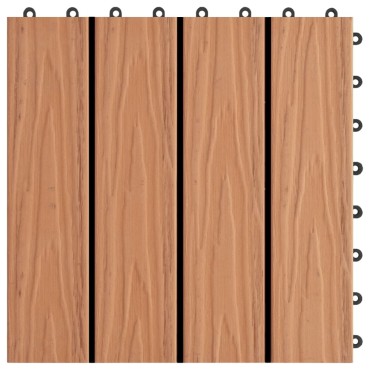 vidaXL Πλακάκια Deck 11 τεμ. Ανάγλυφα Χρώμα Teak 30x30 εκ. 1 μ² WPC