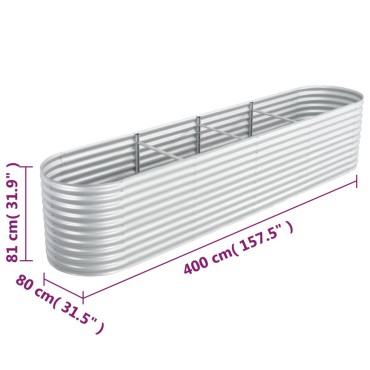 vidaXL Ζαρντινιέρα Υπερυψωμένη Ασημί 400x80x81 εκ. Γαλβανισμ. Χάλυβας