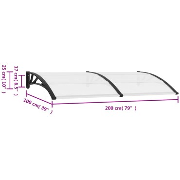 vidaXL Στέγαστρο Πόρτας Μαύρο 200 x 100 εκ. Πολυανθρακικό