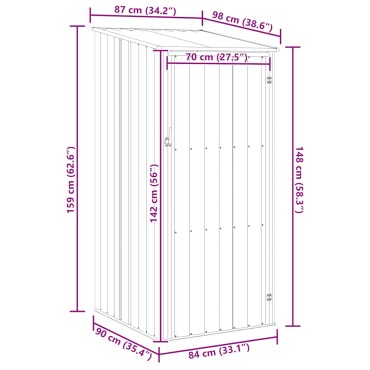 vidaXL Αποθήκη Κήπου Γκρι 87 x 98 x 159 εκ. από Γαλβανισμένο Ατσάλι