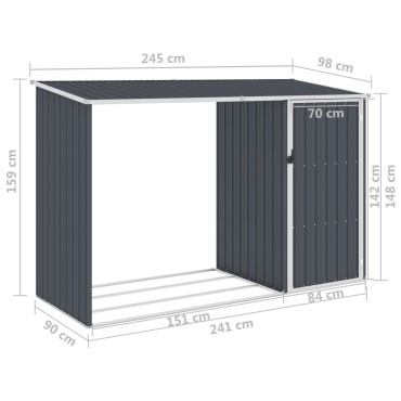 vidaXL Υπόστεγο Ξύλων/Αποθήκη Κήπου Ανθρακί 245x98x159 εκ Γαλβ. Ατσάλι