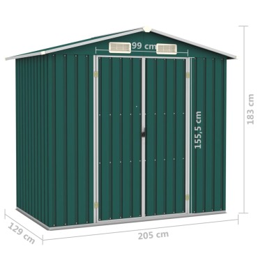 vidaXL Αποθήκη Κήπου Πράσινη 205 x 129 x 183 εκ. Γαλβανισμένο Ατσάλι