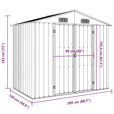 vidaXL Αποθήκη Κήπου Πράσινη 205 x 129 x 183 εκ. Γαλβανισμένο Ατσάλι