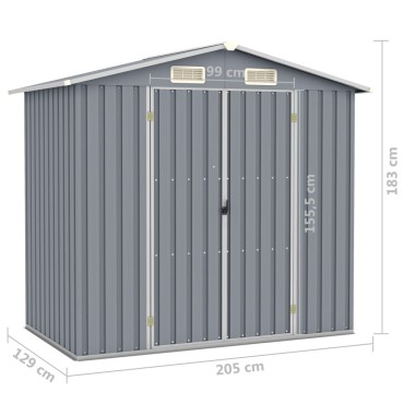 vidaXL Αποθήκη Κήπου Γκρι 205 x 129 x 183 εκ. από Γαλβανισμένο Ατσάλι