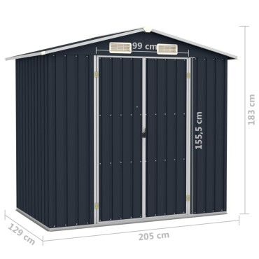 vidaXL Αποθήκη Κήπου Ανθρακί 205 x 129 x 183 εκ. Γαλβανισμένο Ατσάλι