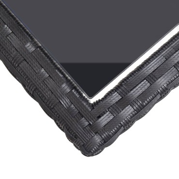 vidaXL Τραπέζι Κήπου Μαύρο 110x53x72cm Γυάλινο και Συνθετικό ρατάν 1 τεμ.